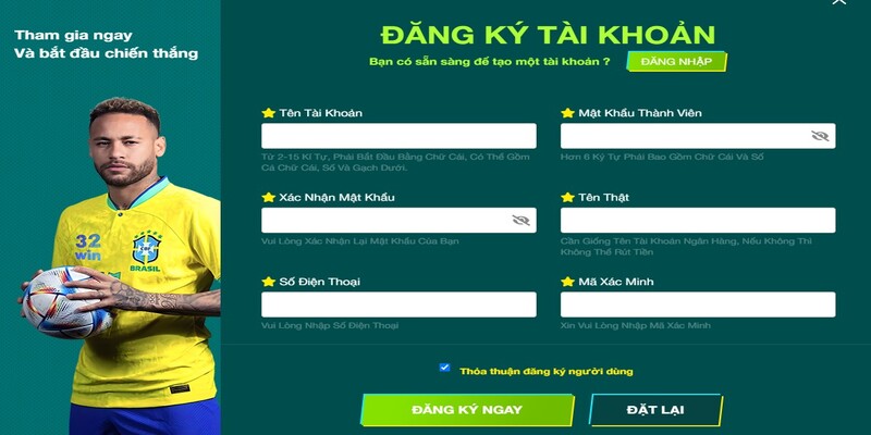 Nhập đúng thông tin đăng ký 32Win theo yêu cầu Nhập đúng thông tin đăng ký 32Win theo yêu cầu